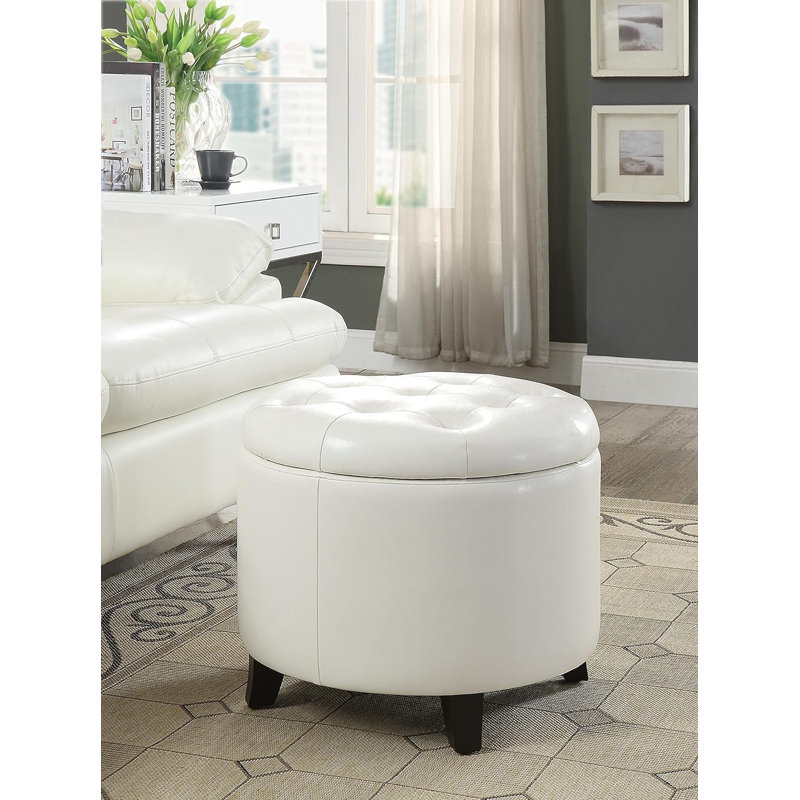 Repose-pieds rond en cuir 19,75 po Amable, Similicuir ivoire