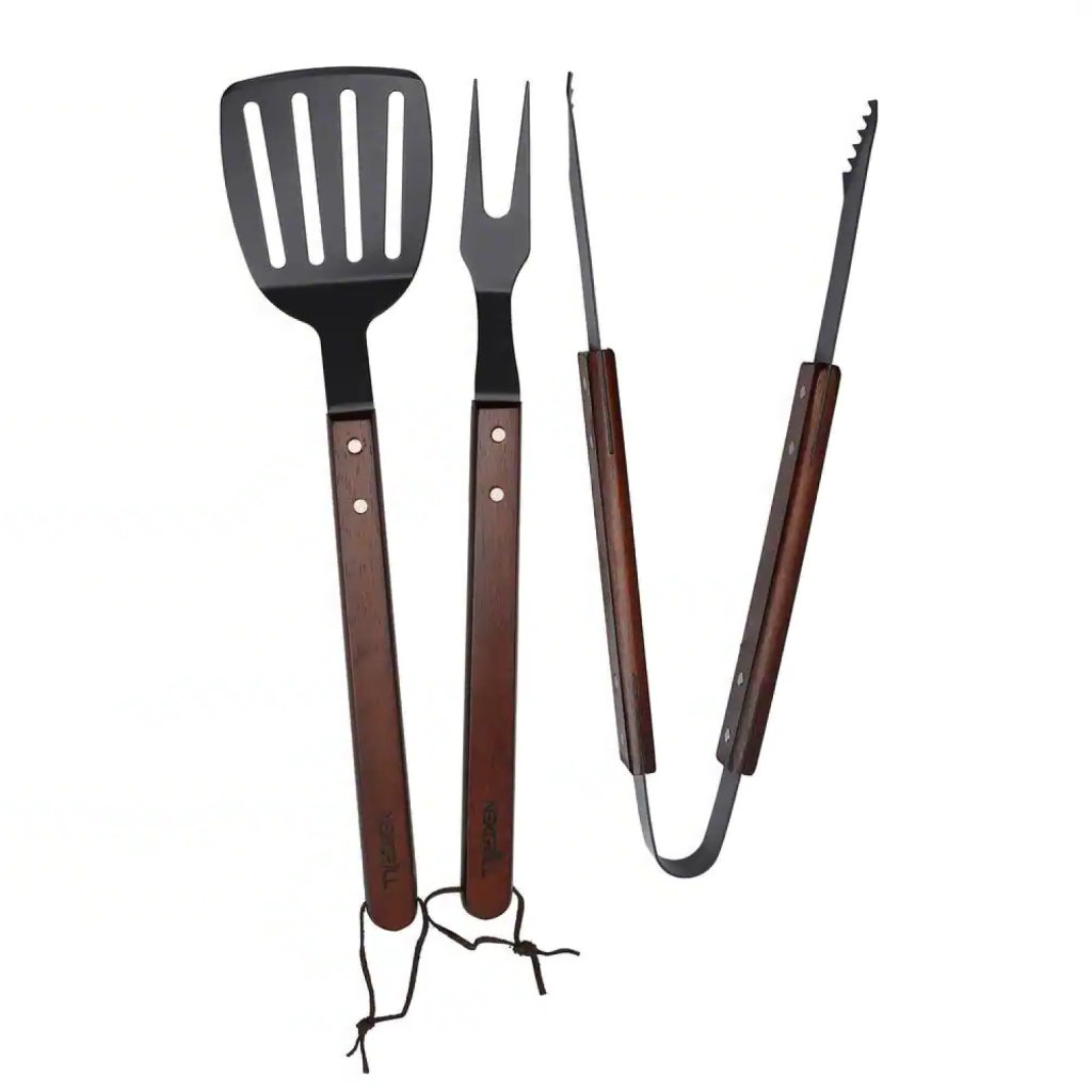 Nexgrill 3-Piece BBQ Grill Tool Set – Spatula, Tongs & Roasting Stick with Wooden Handles – Heavy-Duty Grilling Accessories for Outdoor Cooking, Camping, and Tailgating – 530-0033A Nexgrill