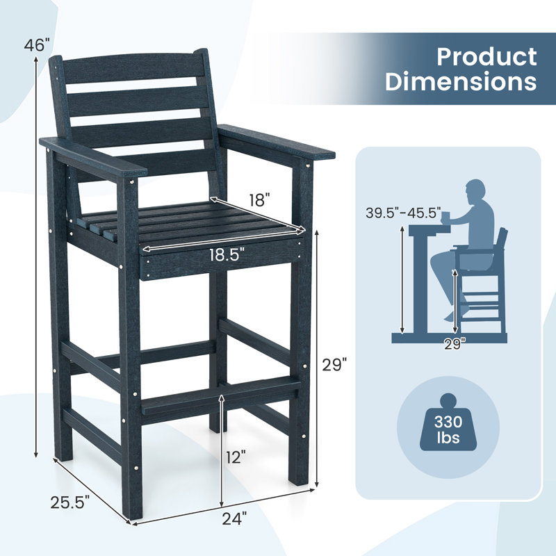Ensemble de 4 tabourets de bar pour patio avec accoudoirs et repose-pieds, Marine