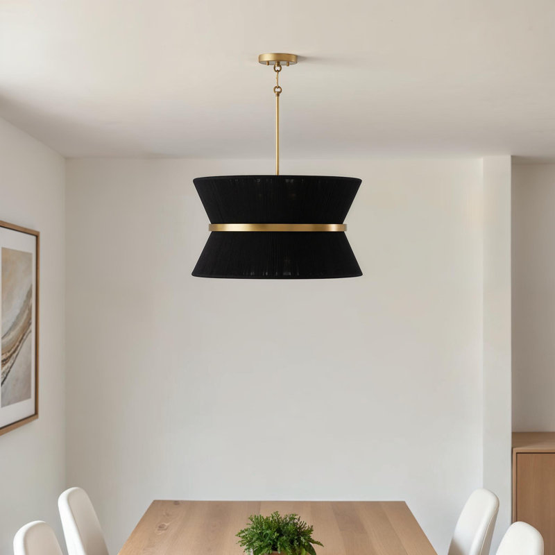 Cecilia 8 - Light Patinaed Brass Unique/Statement Pendant, Black Rope