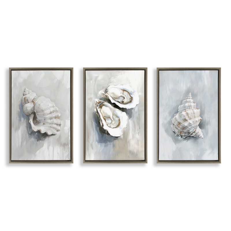 Ensemble de 3 toiles flottantes encadrées, "Seashell Mirages", par Ramona Murdock, H 31 po x l 21 po