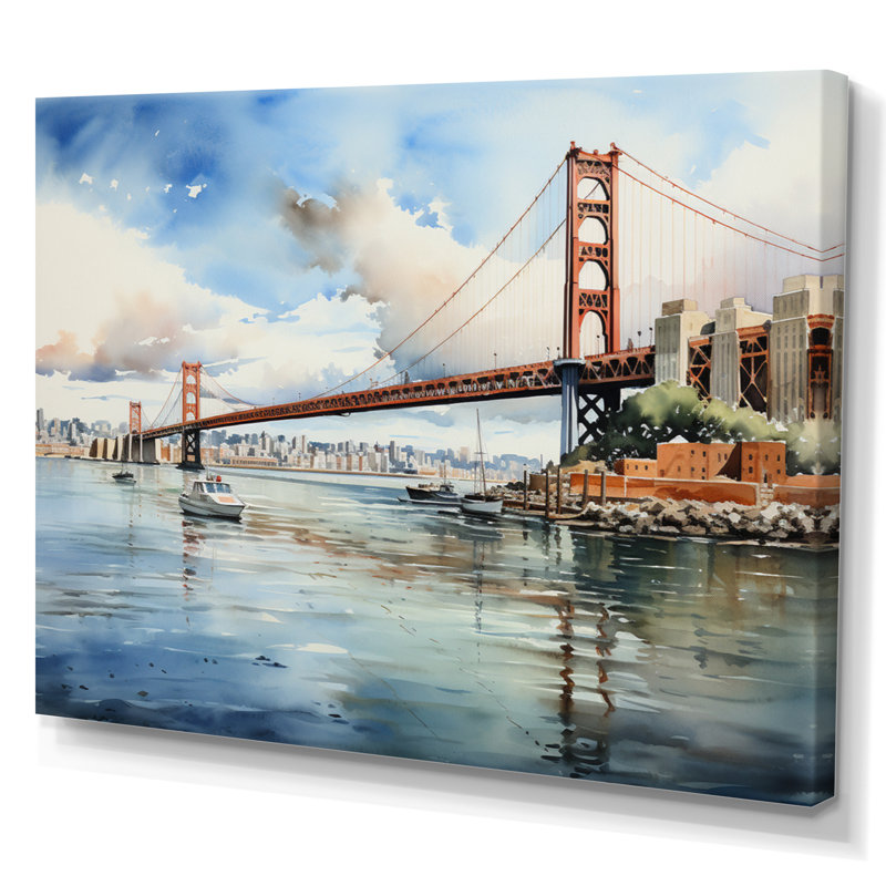 Pont bleu, merveille architecturale I - impression, Toile tendue, H 16 po x l 32 po x P 1 po