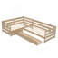 Lit plateforme simple en forme de L avec trois tiroirs de rangement, naturel