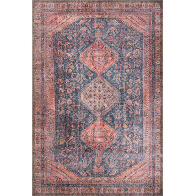Tapis bleu marine à motif vintage rétro