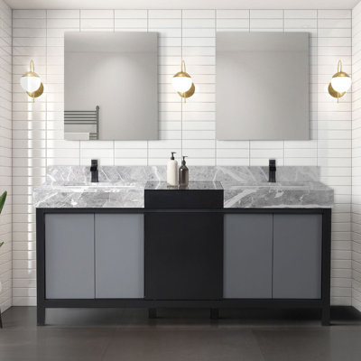 Armoire de salle de bain 72 po Lexora Zilara en noir et gris avec plateau et robinet