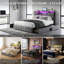 Velvet Storage Bed with 4 Drawers, Tufted Headboard with RGB LED & Charging Station, Beige/Grey, EU Double & King Size 140/160x200cm-1704104618-1704104609