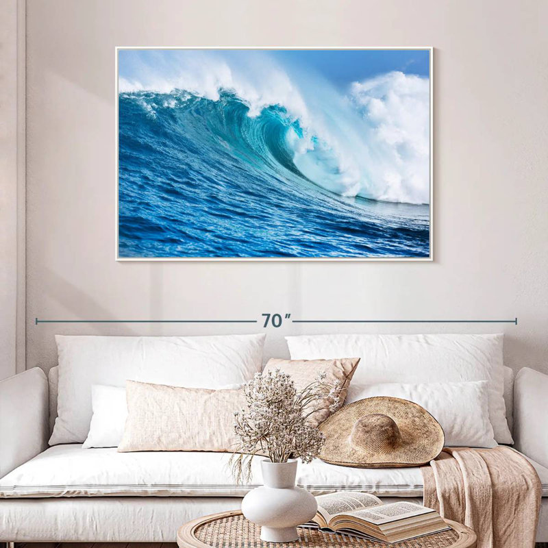 Grande vague, Cadre flottant blanc, 46 po x 31 po