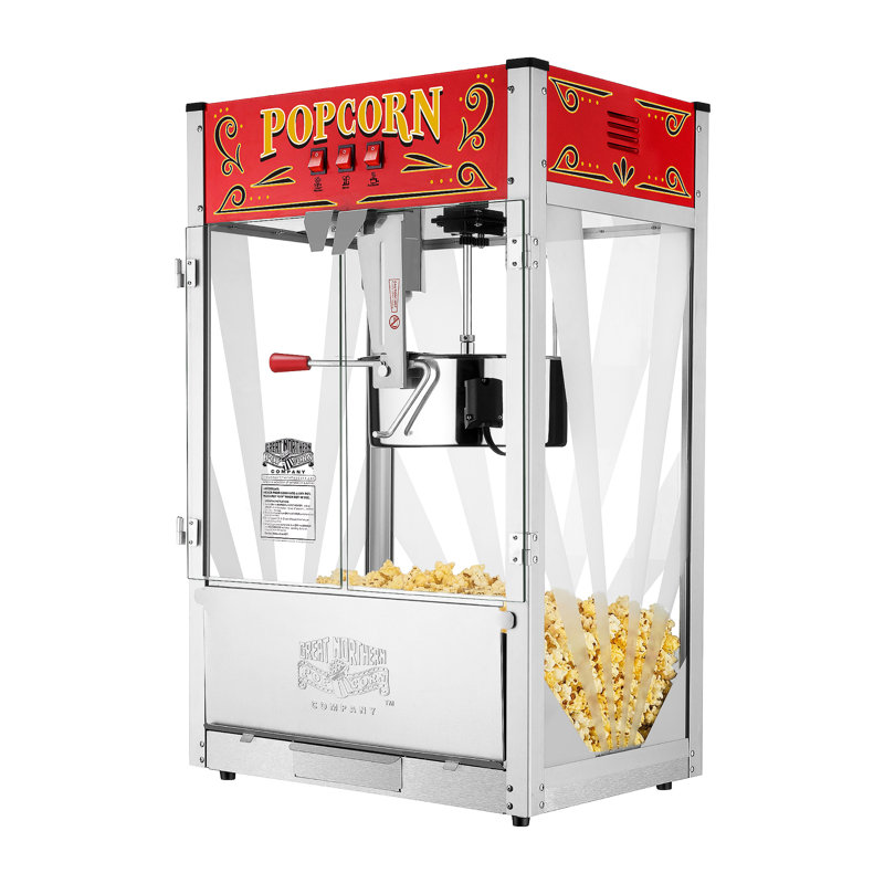 Machine à maïs soufflé Midway Marvel - 7 gallons - bouilloire 16 oz, tiroir Old Maids, plateau chauffant, cuillère par Great Northern Popcorn (rouge)