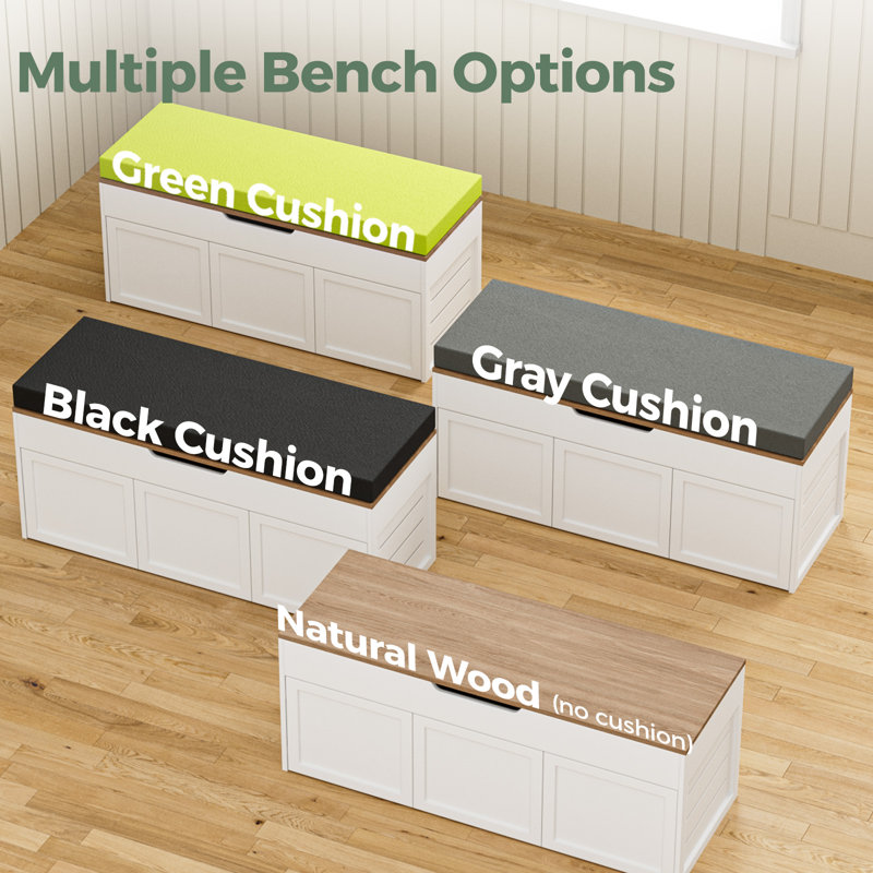 L-Shaped Corner Shoe Bench With Large Capacity Storage & Optional Cushions in Multiple Colors, Green