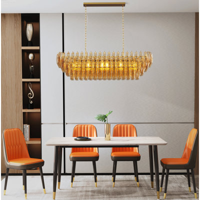 Tiered Smoke Glass Tube Linear Modern Farmhouse Chandelier Gold