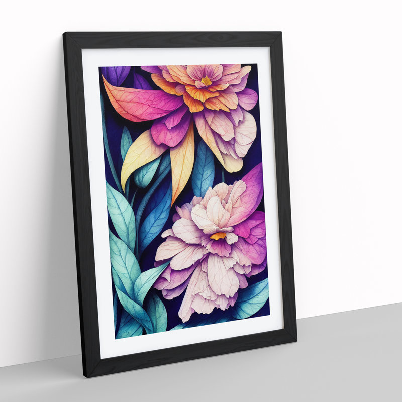 Attractive Flowers - Single Picture Frame Painting, Black Framed, 64cm H x 46cm W x 2cm D