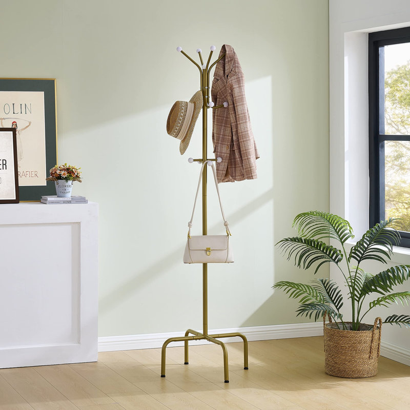 Metal Freestanding 12 - Hook Coat Rack, Gold