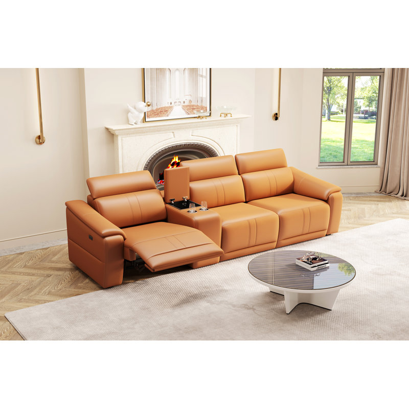 Power Recliner Sofa Set, 3-Seat Reclining Sectional Sofa With Adjustable Headrest