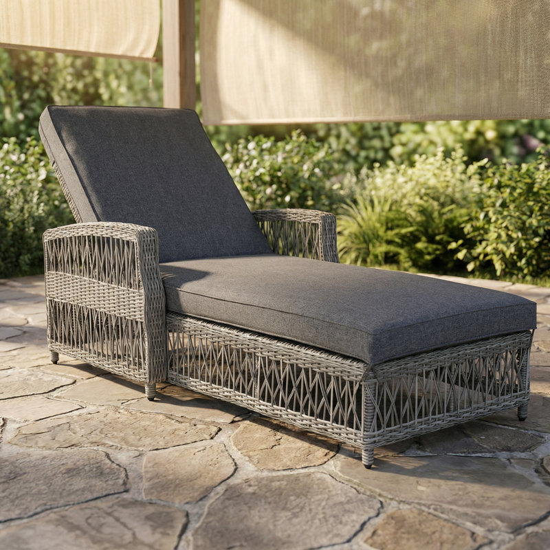 Chaise longue de patio inclinable avec coussins pour la cour / le bord de la piscine / le jardin, Gris