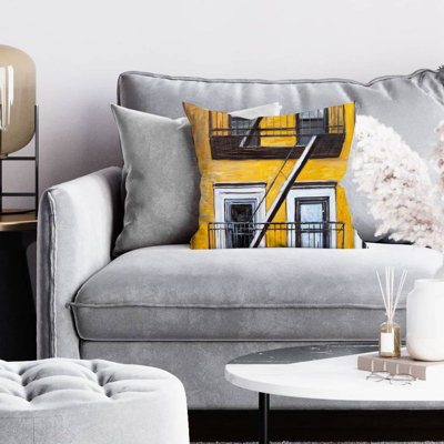 Building old fire escape - 16"x16" Throw pillow cover - Poly twill - Print on demand