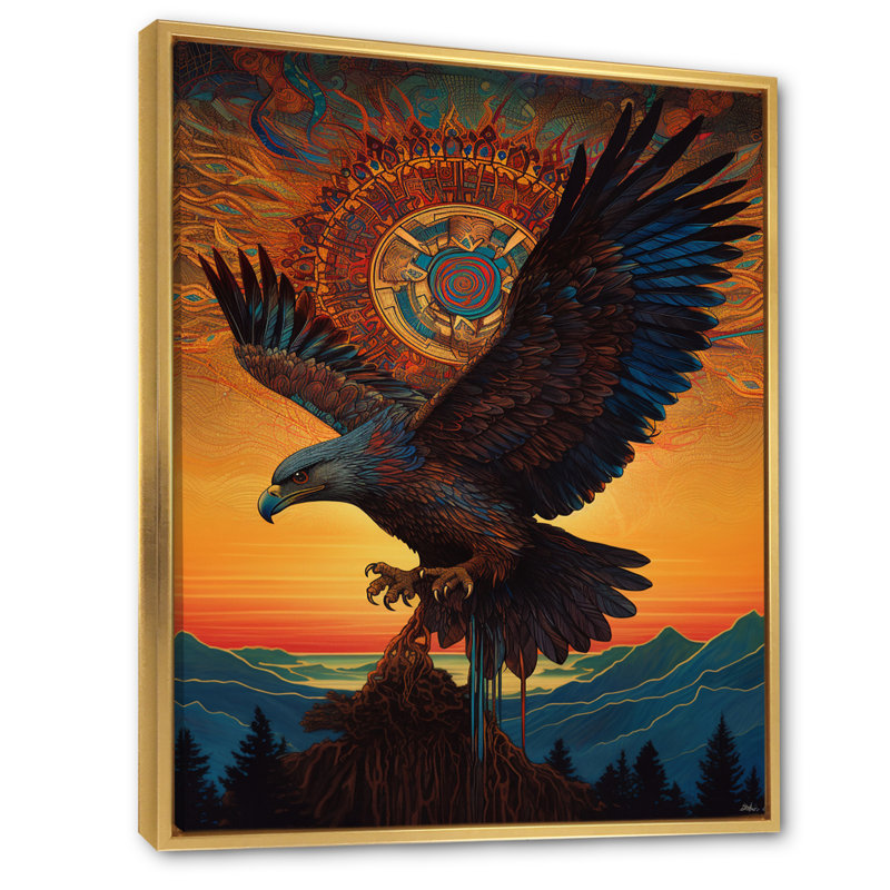 «Majestic Mystical Eagle in Sunset Sky», reproduction sur toile, H 20 po x l 12 po x P 1 po, Cadre flottant doré