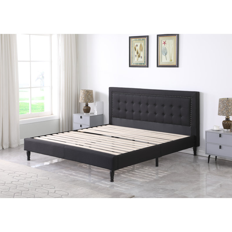 Cuthbertson Upholstered Wingback Bed, Black, King
