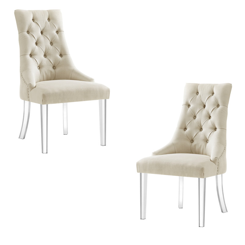 Baek Jane Acrylic Leg Dining Chair, Linen Cream/White