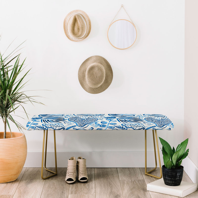 Banc rembourré Ninola, Bleu / noir / floral