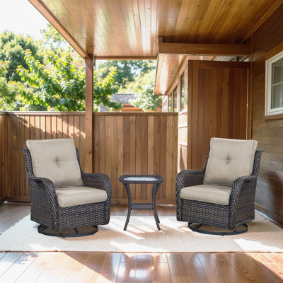Schutt 3 Piece Patio Set Outdoor Wicker Glider Rocking and Swivel Chairs with Cushions by Red Barrel Studio