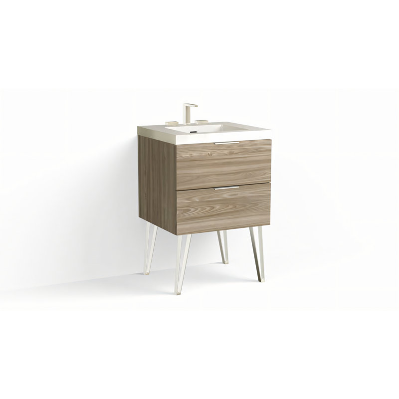 Avila 24" W Freestanding Single Bathroom Vanity with Dawson Leg, Gloss White/8" Widespread, Nimbus, Polished Nickel
