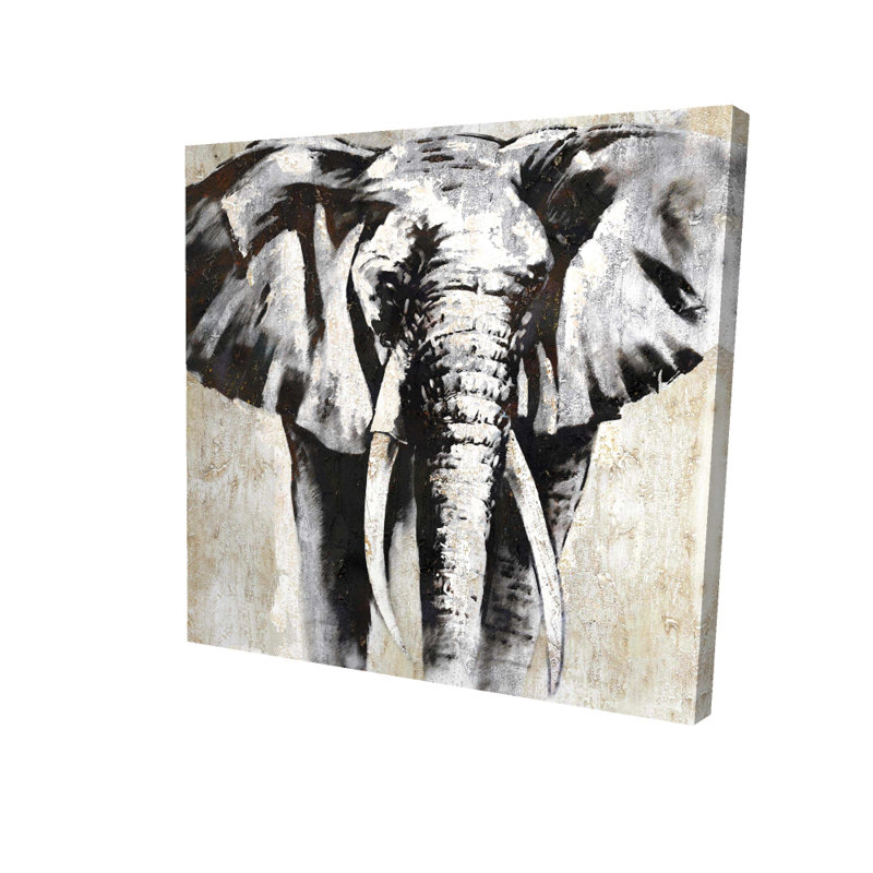 Toile éléphant en niveaux de gris | Décoration de chambre noire