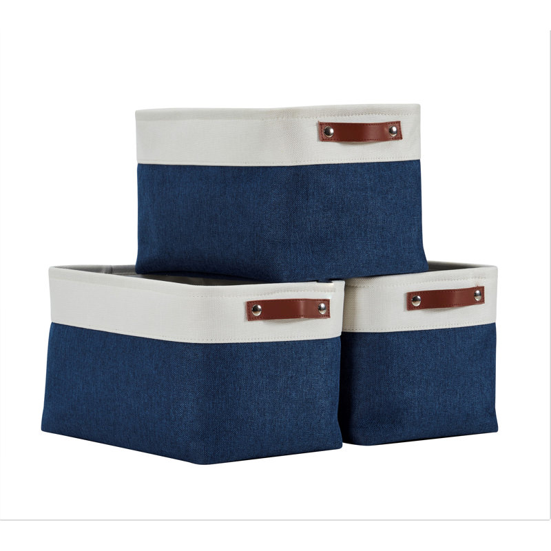 Bac de rangement en tissu XL, Bleu marine / blanc, 3