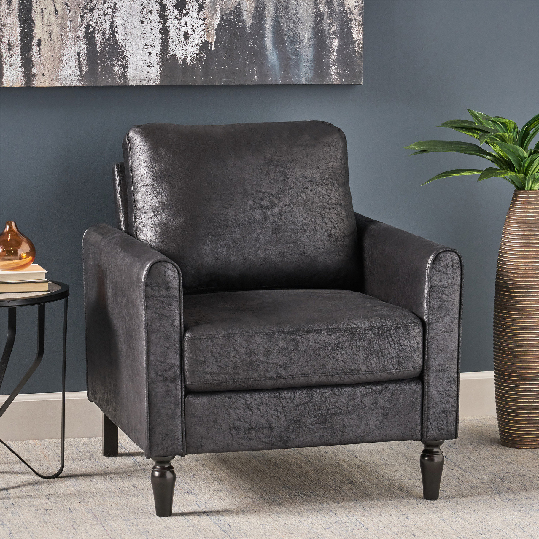 Ebern Designs Modern Low Profile Armchair With Microfiber And Tapered