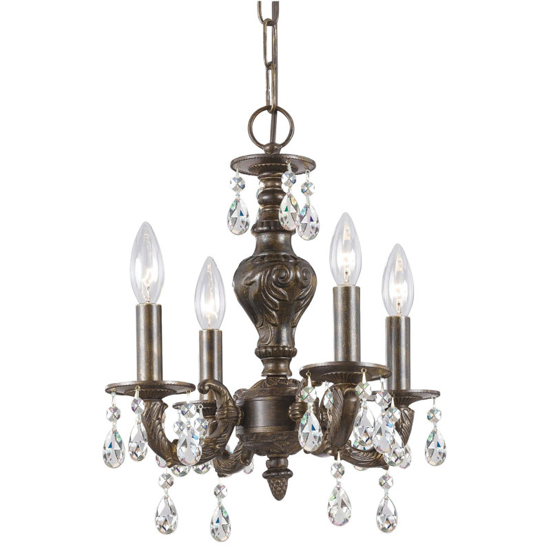 Lustre classique / traditionnel à 4 lumières de style bougie Abagail, Bronze vénitien, Majestueux bois poli