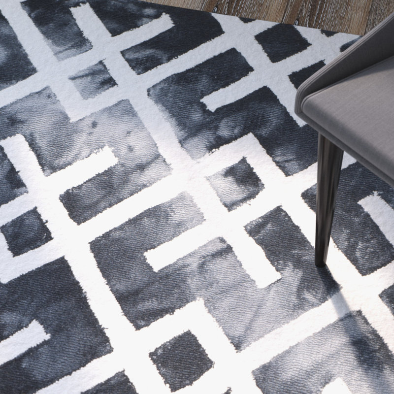Bryauna Hand Tufted Wool/Cotton Geometric Rug in Graphite/Ivory, Runner 2'3" x 8'
