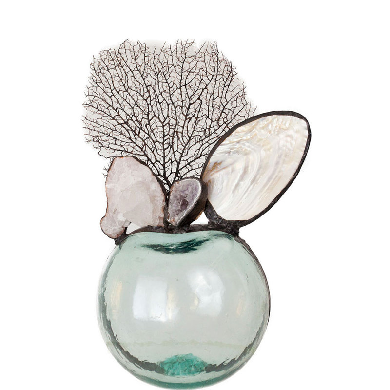 Geode Crystal Seashell and Sea Fan Vintage Float Sculpture