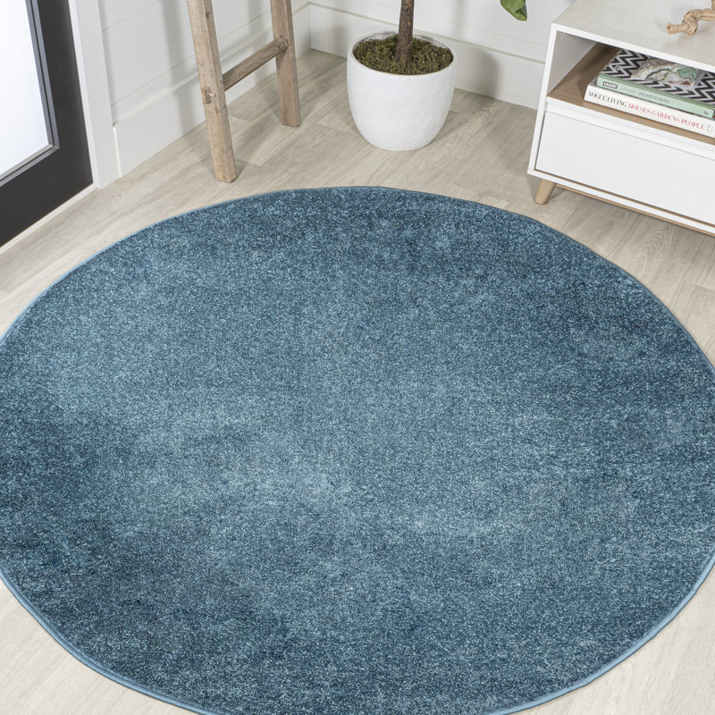 Asalah Solid Low-Pile Turquoise Rug, Round 6'2"