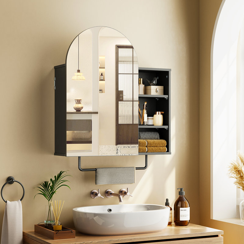 Armoire de salle de bain avec miroir, Noir