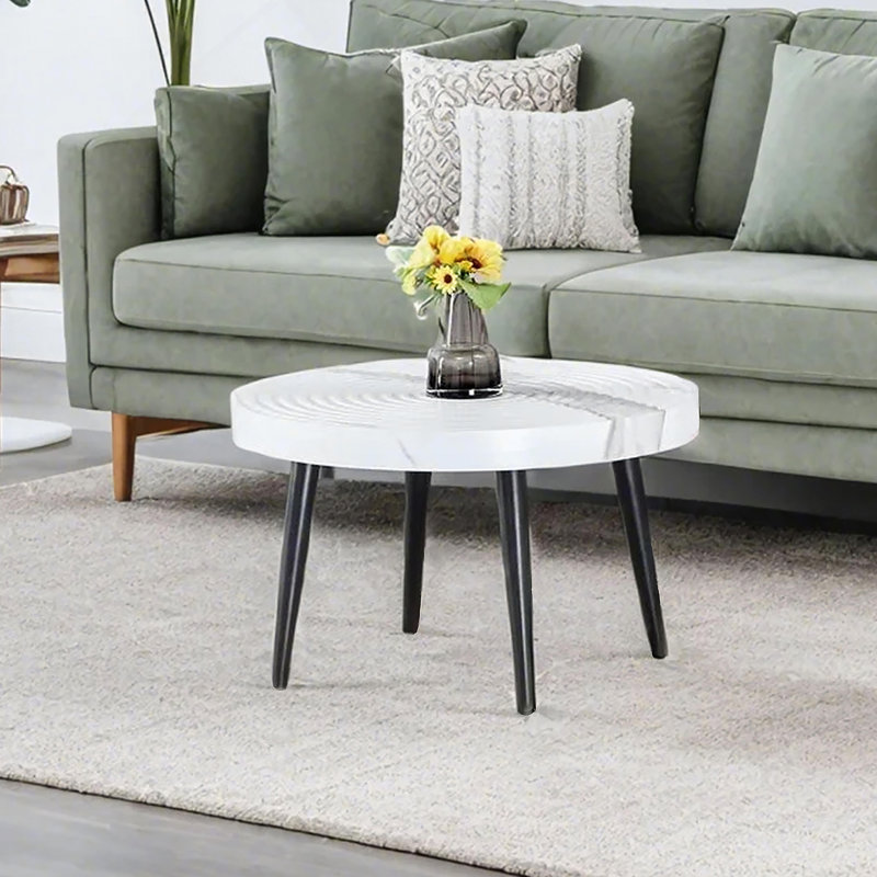 Table basse ronde élégante à motif de marbre blanc - diamètre de 23,6 pouces, procédé de moulage par aspiration exquis