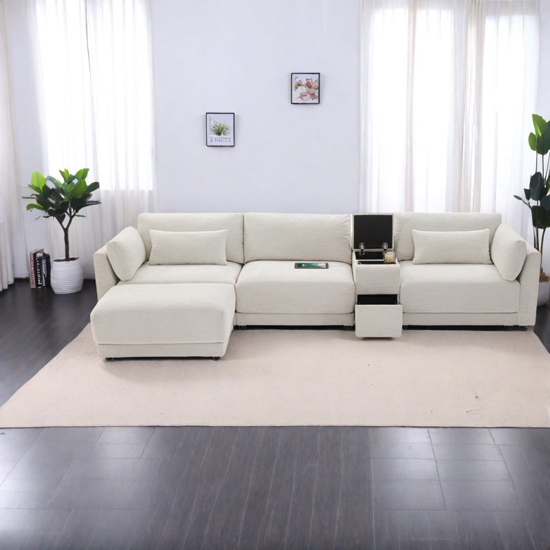 Canapés modernes en forme de L avec revêtement en chenille et rangement multifonctionnel pour le salon