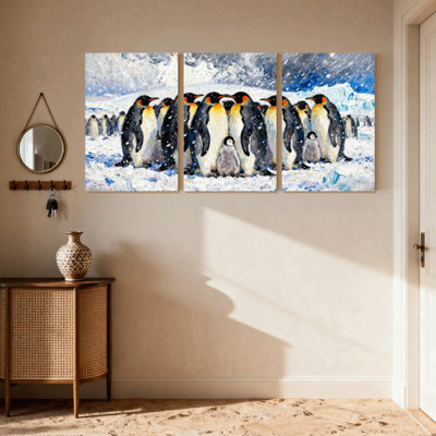 Oiseaux, pingouins, ensemble de 3 impressions sur toile