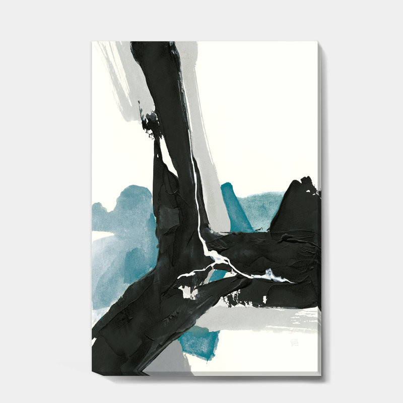 «Geometric Black and Teal III», reproduction d'art sur toile tendue, H 40 po x l 30 po x 1,5 po