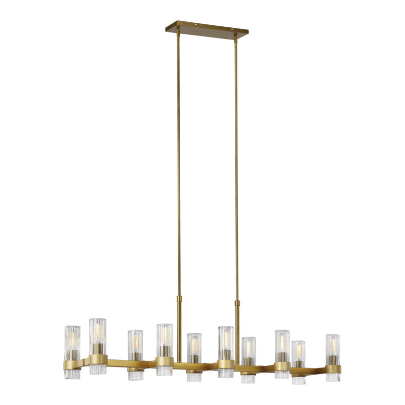 10 - Light Dimmable Linear Chandelier, Burnished Brass