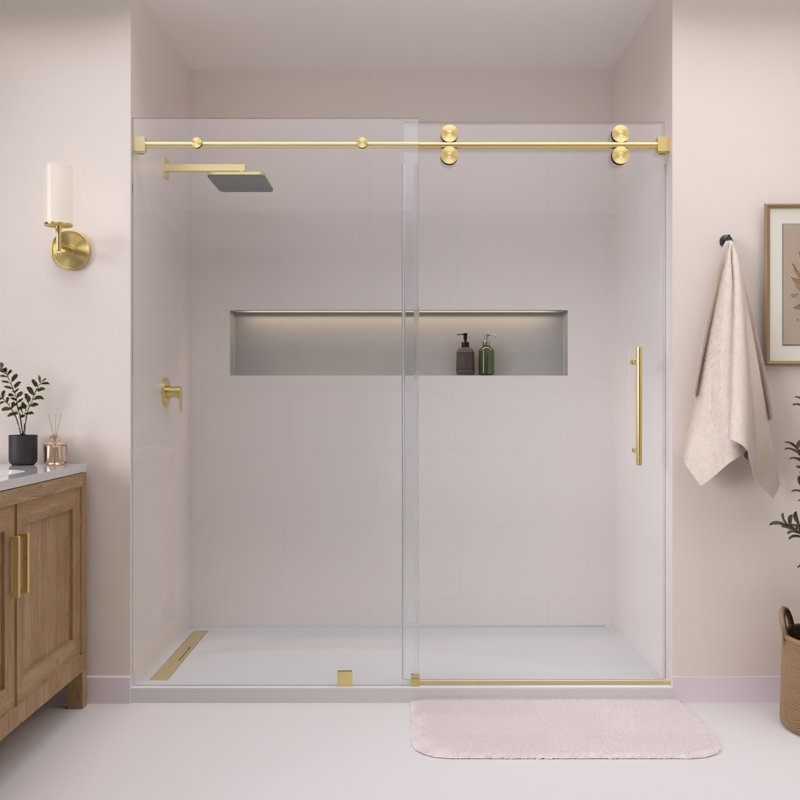 Radiance 56"-60"W x 72'' H Single Sliding Frameless Shower Door in Brushed Gold with 3/8" Clear Glass, Gold