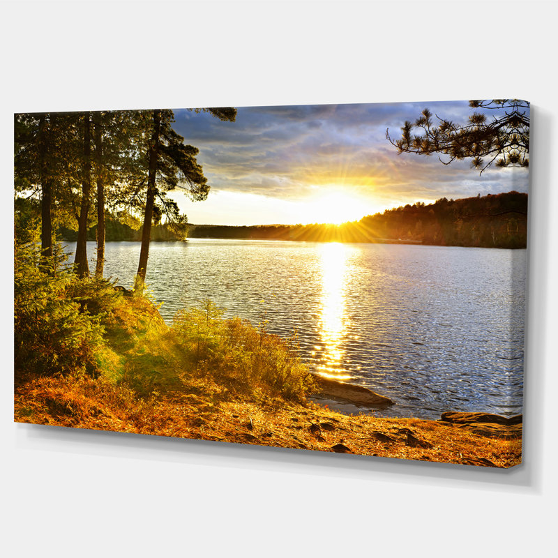 Beautiful View of Sunset over Lake - Wrapped Canvas Photographic Print, 28" H x 60" W, Does Not Apply, Wrapped Canvas