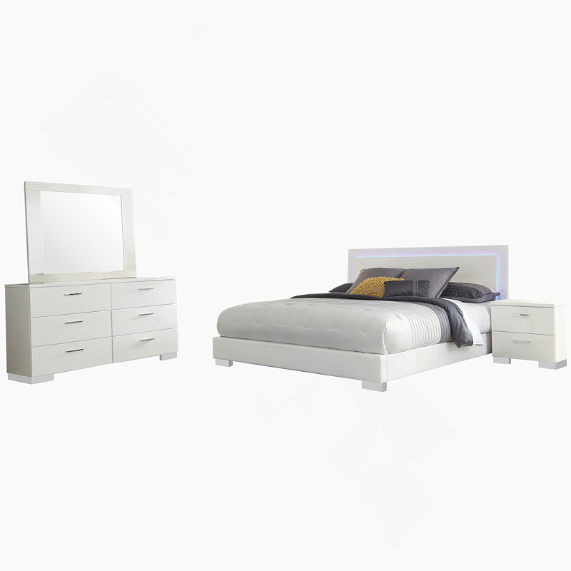 Ensemble de chambre avec grand lit 4 pièces blanc ultrabrillant