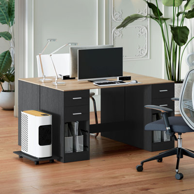 Bureau d'ordinateur avec 4 tiroirs réversibles, bureau 55 po, noir