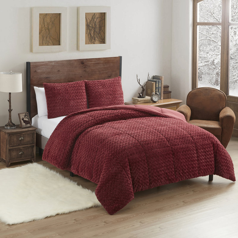 King Cream Faux Fur Reversible Comforter Set
