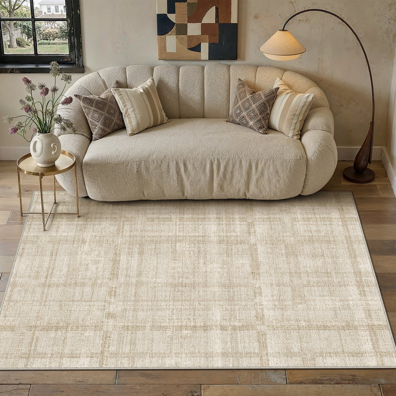 Tapis texturé CozyGrid, Beige, Rectangulaire 5 pi x 7 pi