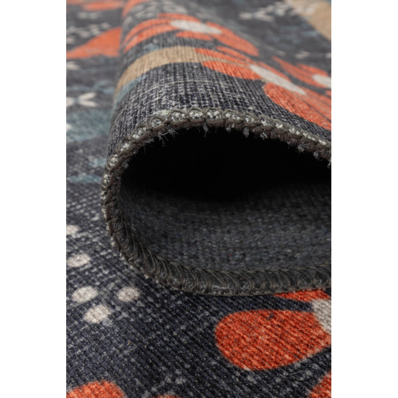 Tapis en chenille moderne tissé à motif floral bleu marine / orange Hattiesburg, Rectangle 8 pi 3 po x 11 pi 6 po