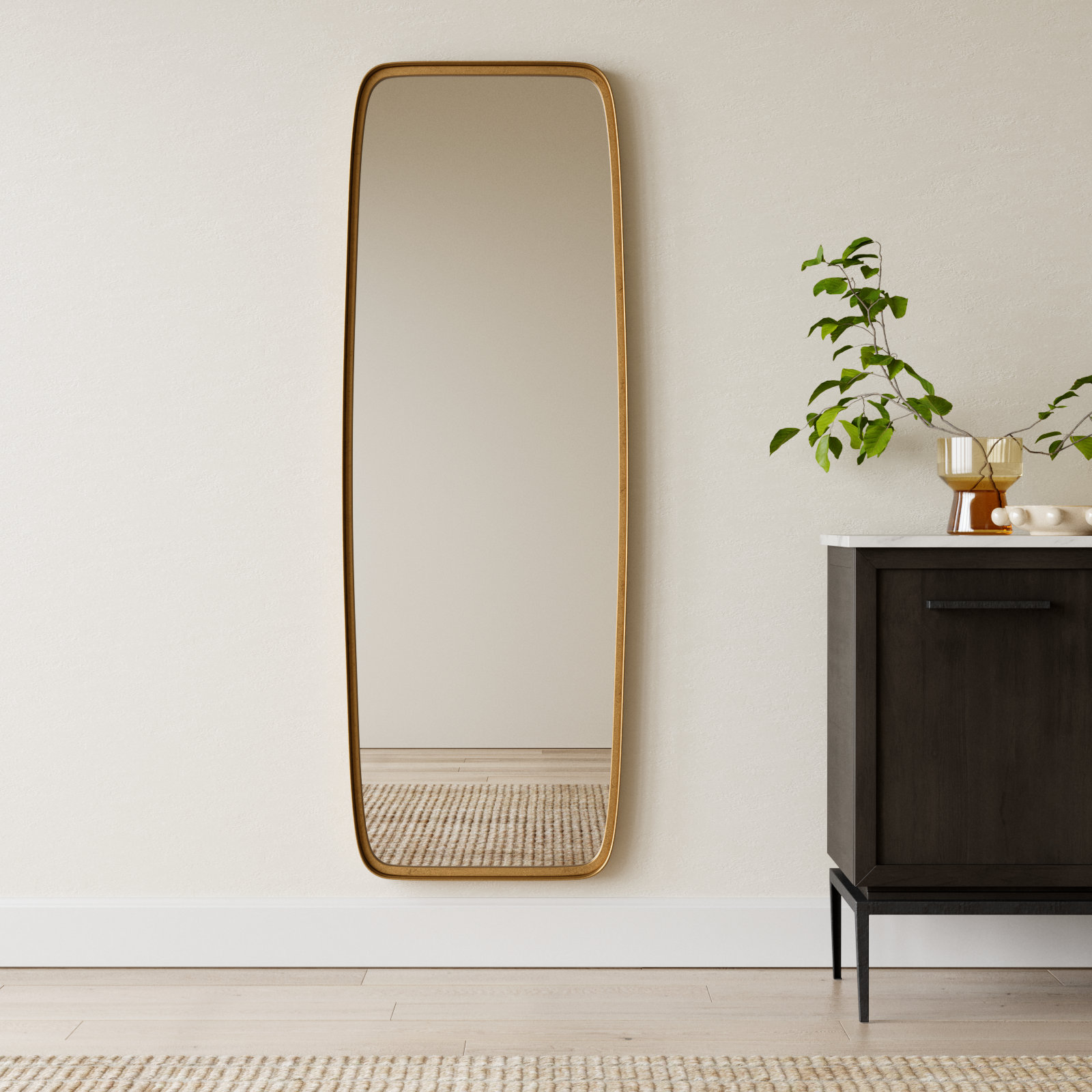 Belle Iron Wall Mirror, 60" x 21", Gold Leaf