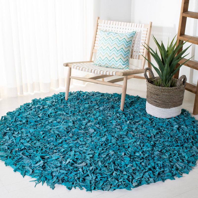 Godsey Handwoven Leather Solid Color Rug, Round 6'