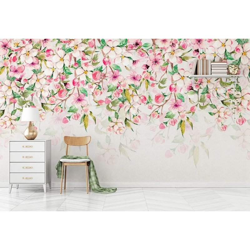 Papier peint amovible fleurs roses, L 9 po x l 15 po