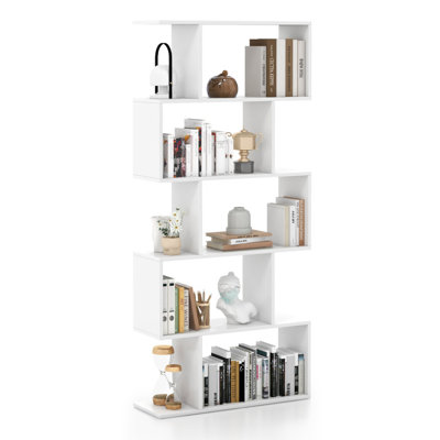 27.5" 5-Tier S-Shaped Bookshelf with Anti-Toppling Device
