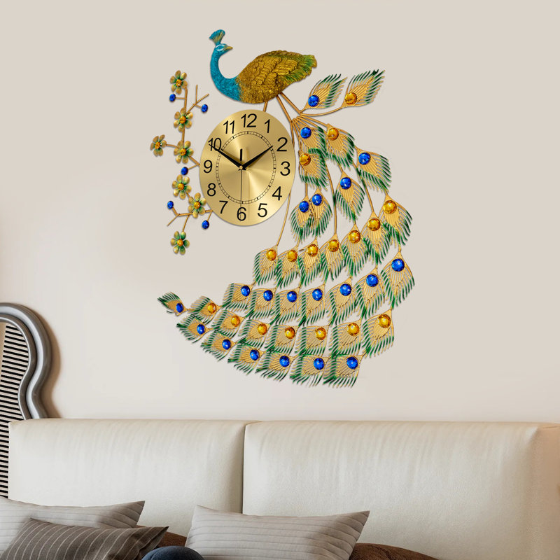 25.5“ Luxury Peacock Wall Clock Modern Wall Clock Gold